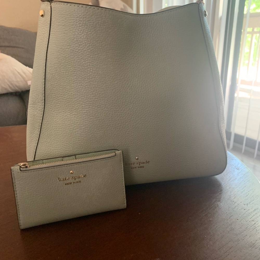 Sage green Kate Spade wallet and purse